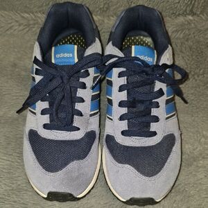 adidas Men's Navy and Light Gray Athletic Sneakers with Blue Stripes